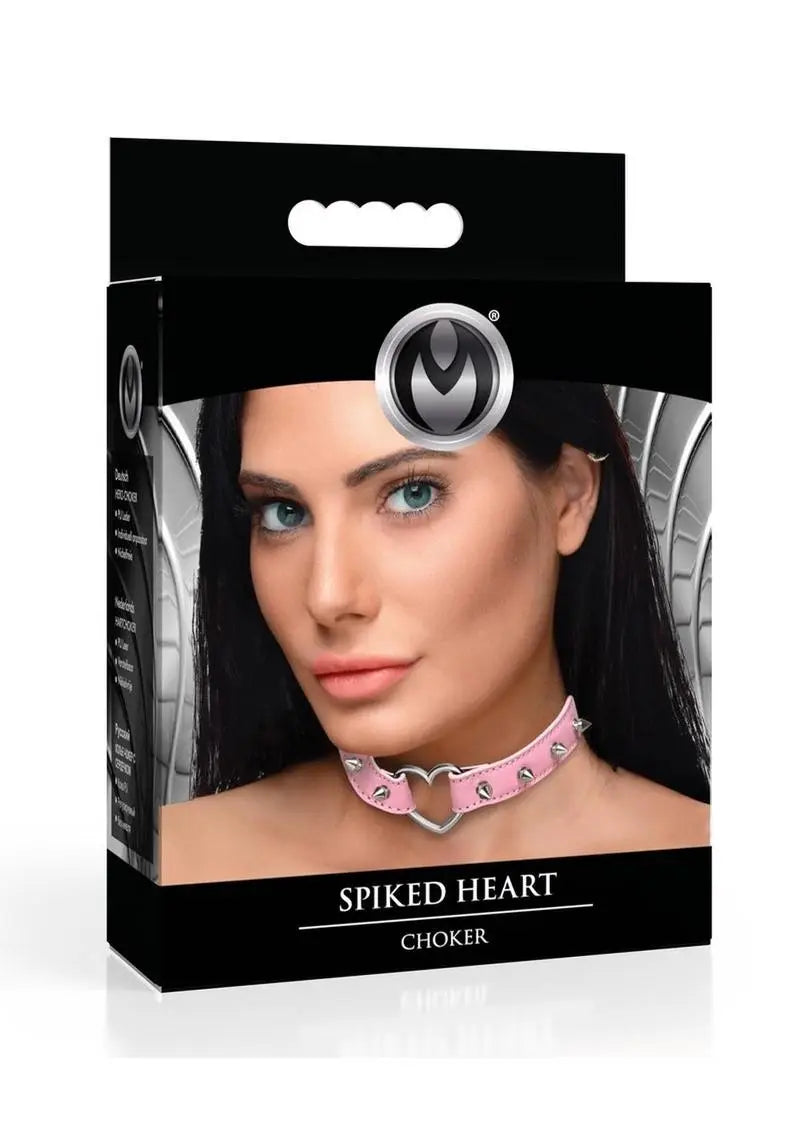 Master Series Spiked Heart Choker – Pink