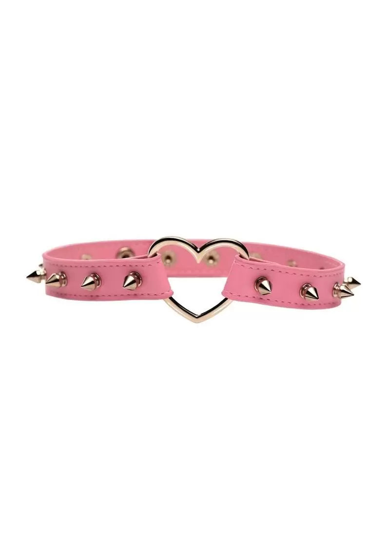 Master Series Spiked Heart Choker – Pink