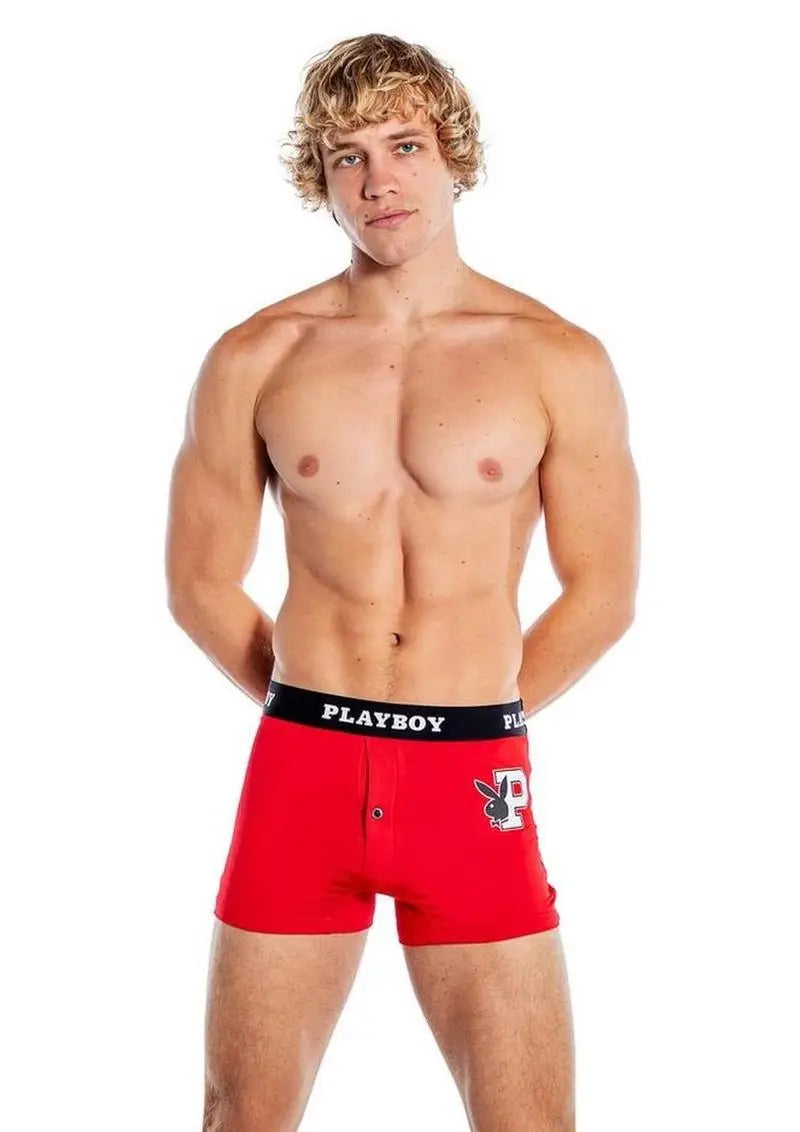 Playboy Mens  Boxer Briefs – Red/White – Large