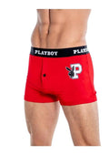 Playboy Mens  Boxer Briefs – Red/White – Large