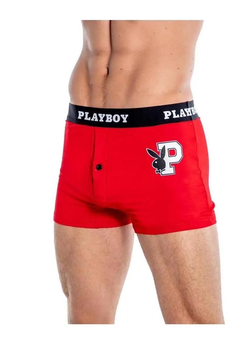 Playboy Mens  Boxer Briefs – Red/White – Large