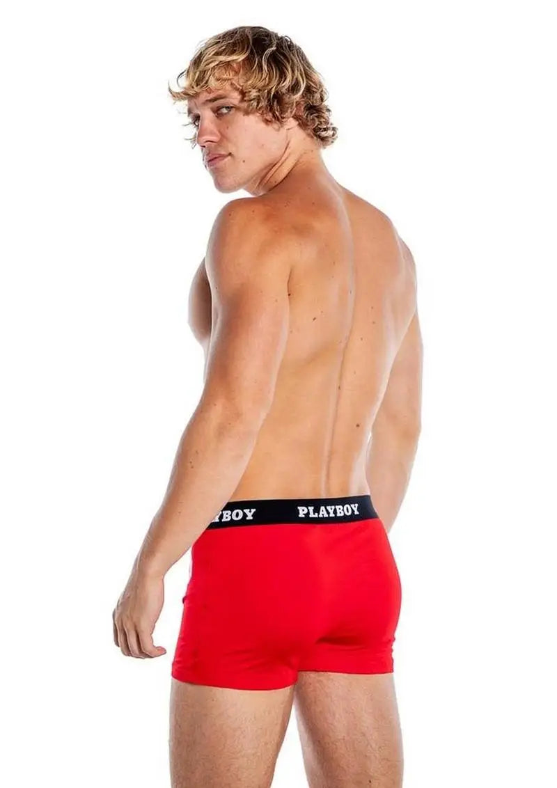 Playboy Mens  Boxer Briefs – Red/White – Large