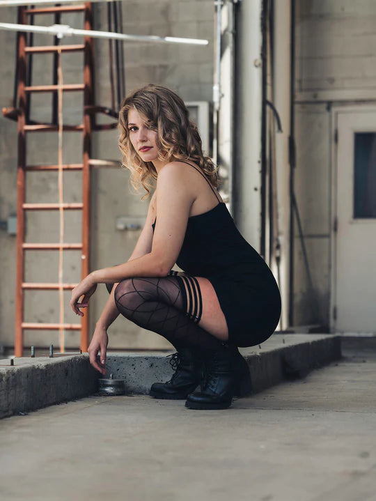 Kixies Anna Large Diamond Thigh-High Black Size A