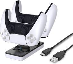 Ackmioxy PS5 Controller Charger, Charging Station for Playstation 5 Wireless Controller, Charger Stand Dock with Dual USB C Fast Charging, White